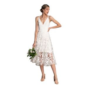 Dress the Population Darleen V-Neck Embroidered Mesh Cocktail Dress-large